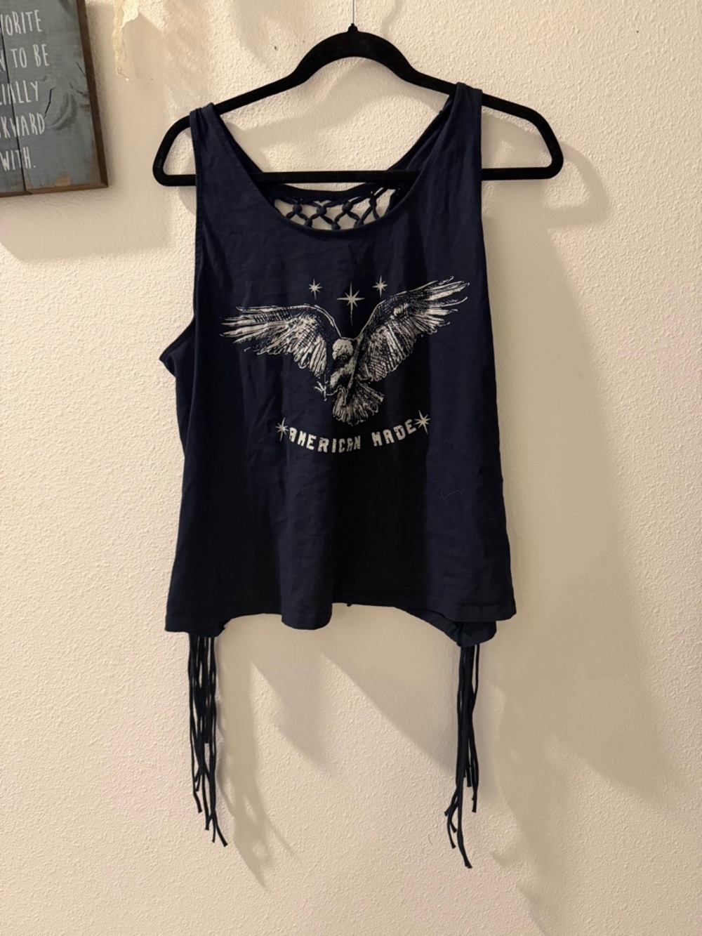 Shyanne Navy Eagle Graphic Fringe Tank